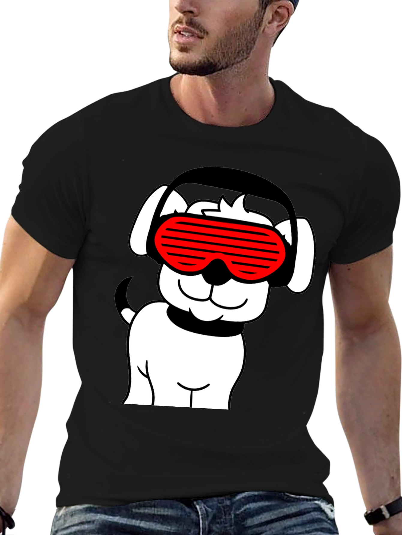 Cool Dog T-Shirt - Black with Red Sunglasses