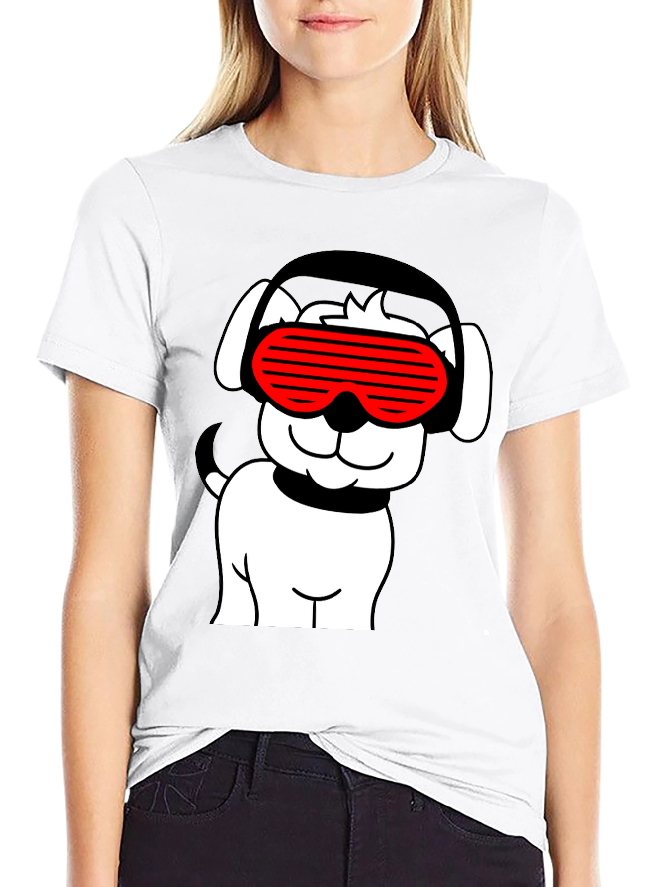 Cool Dog T-Shirt - Black with Red Sunglasses