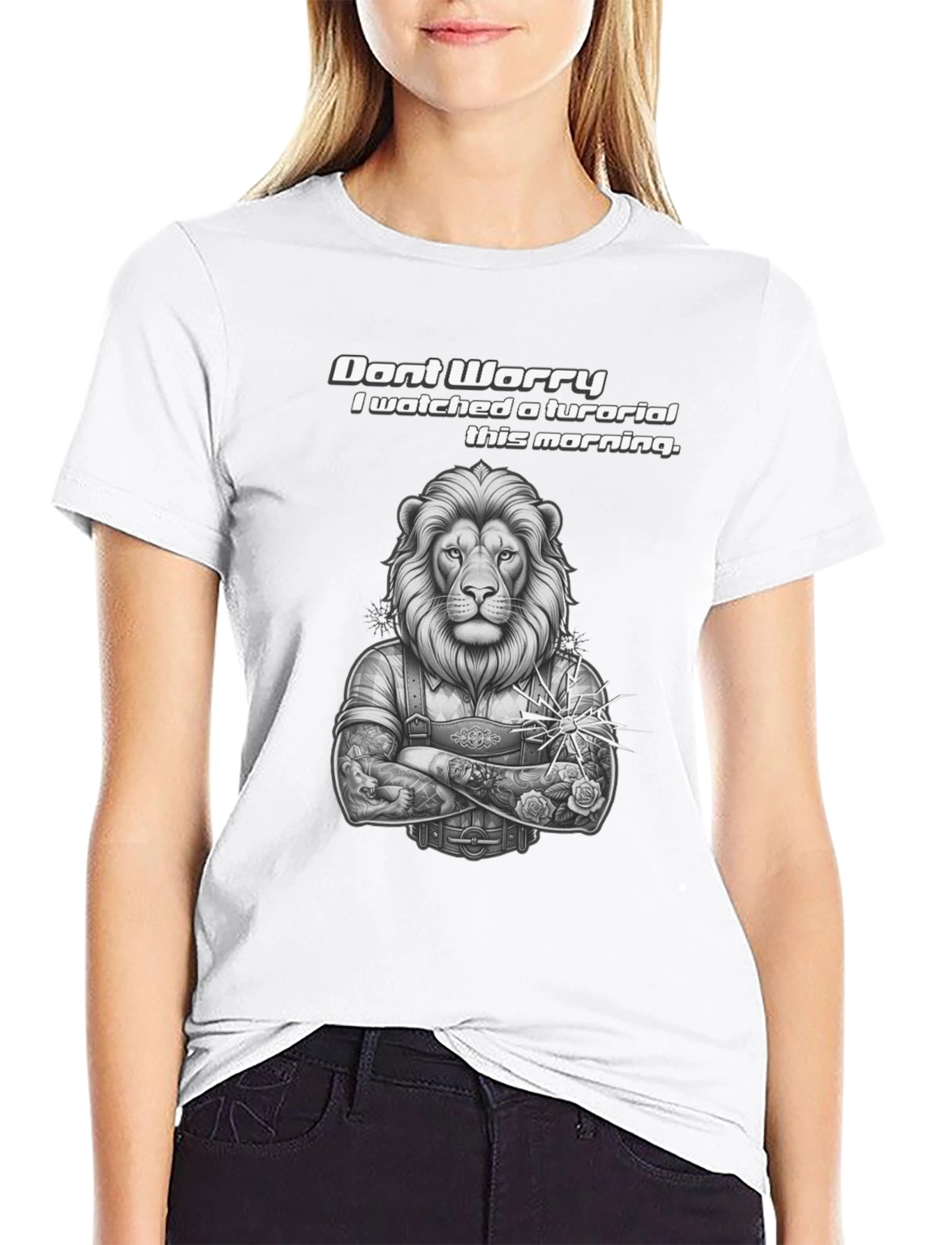Lion Tutorial Graphic T-Shirt - Black Crew Neck