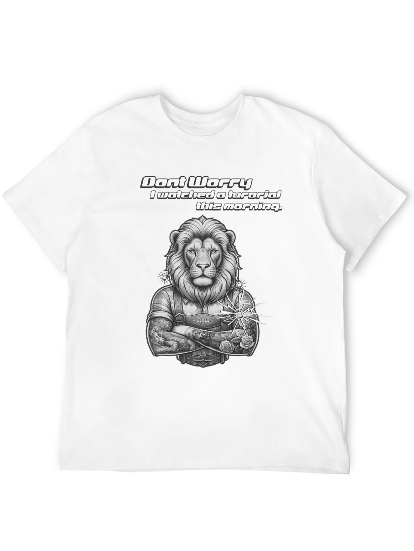 Lion Tutorial Graphic T-Shirt - Black Crew Neck