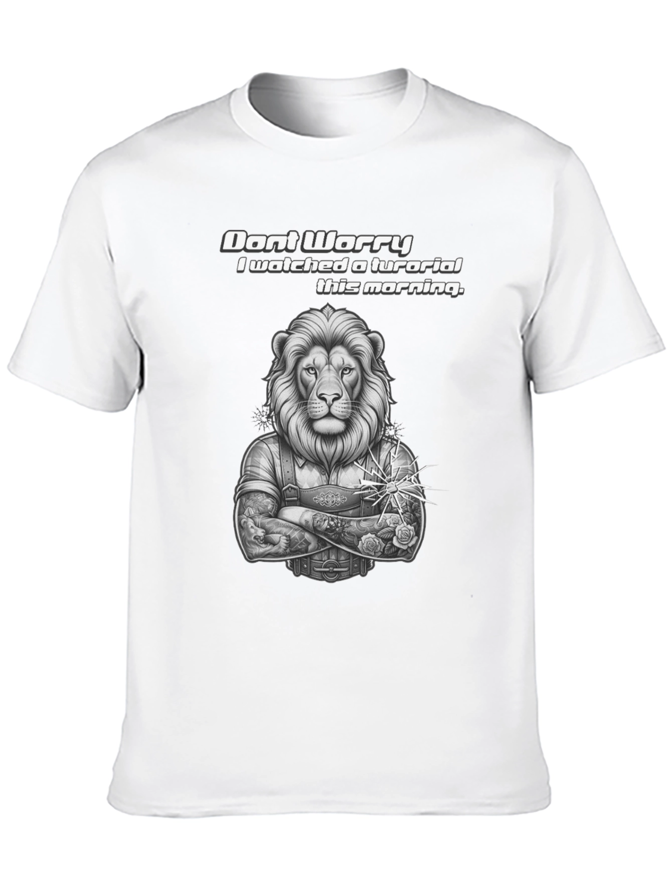 Lion Tutorial Graphic T-Shirt - Black Crew Neck