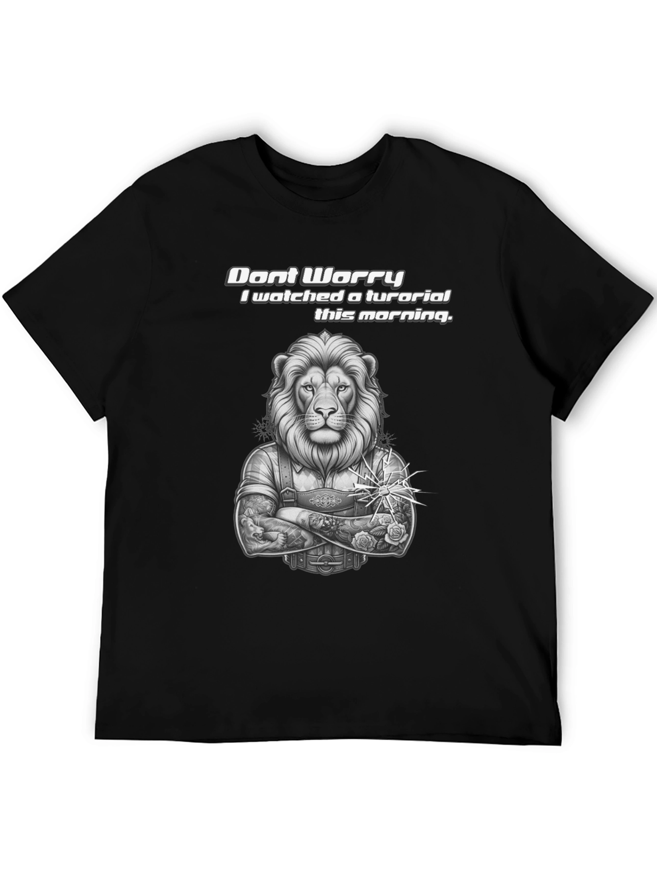 Lion Tutorial Graphic T-Shirt - Black Crew Neck
