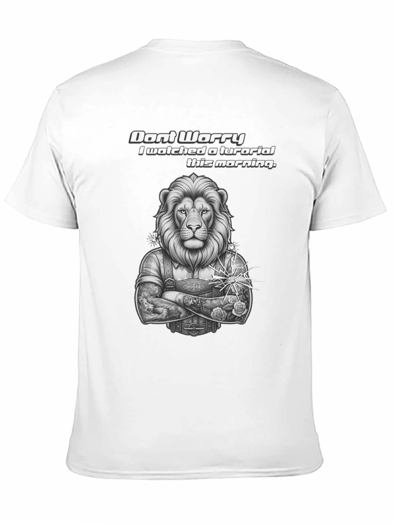 Lion Tutorial Graphic T-Shirt - Black Crew Neck