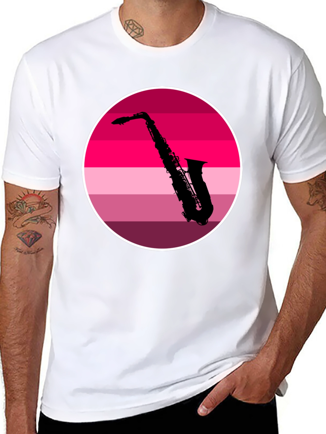 Saxophone Silhouette Tee - Retro Music Vibes