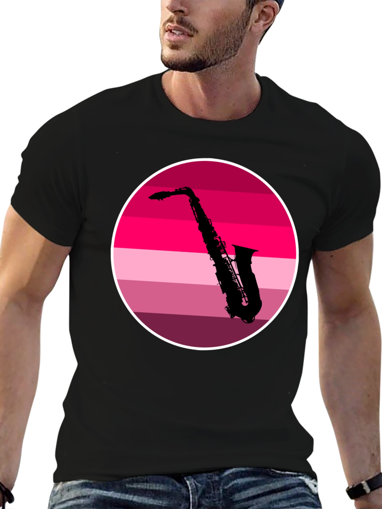 Saxophone Silhouette Tee - Retro Music Vibes