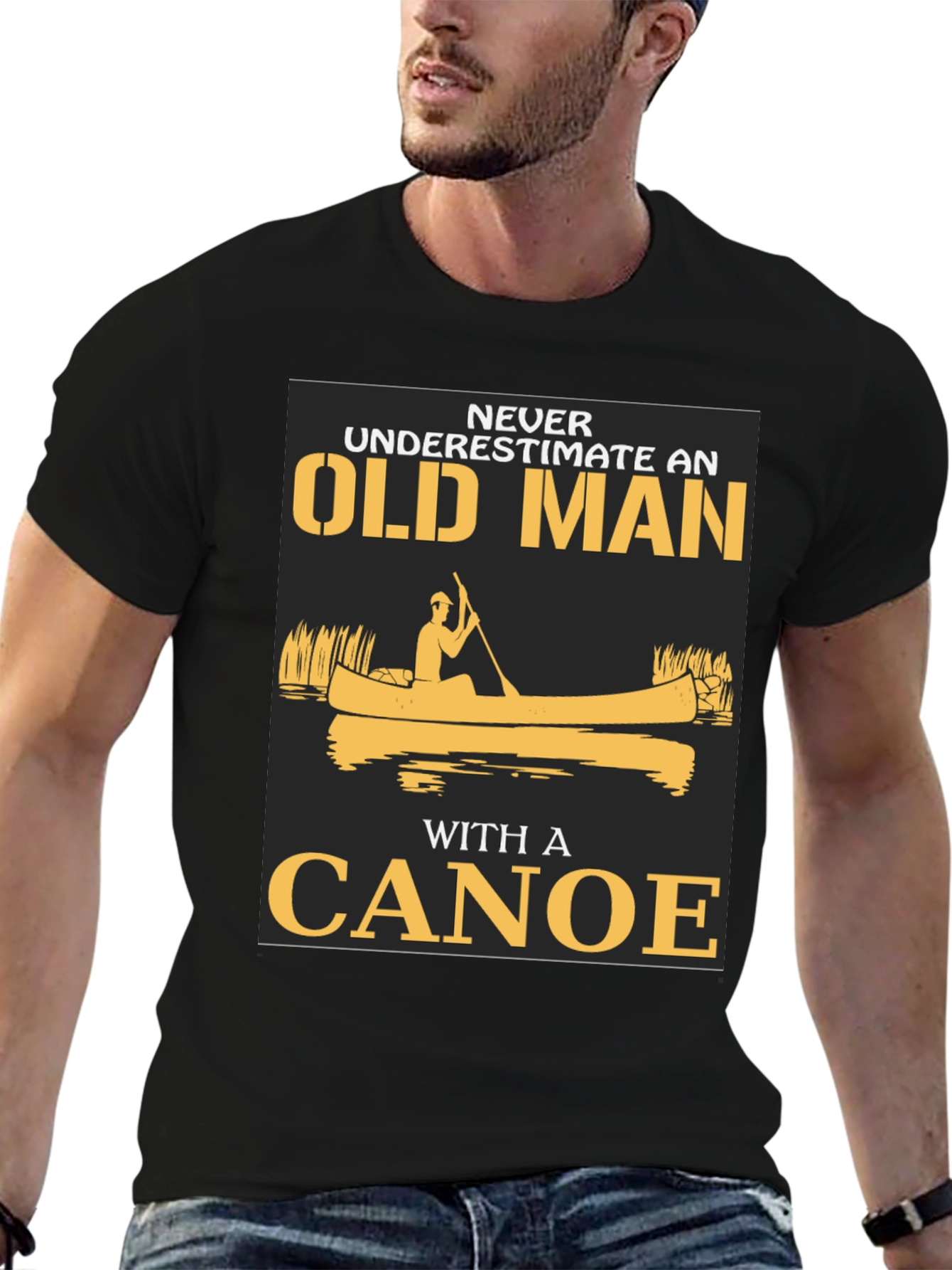 Old Man Canoe Graphic Tee - Black Cotton Blend