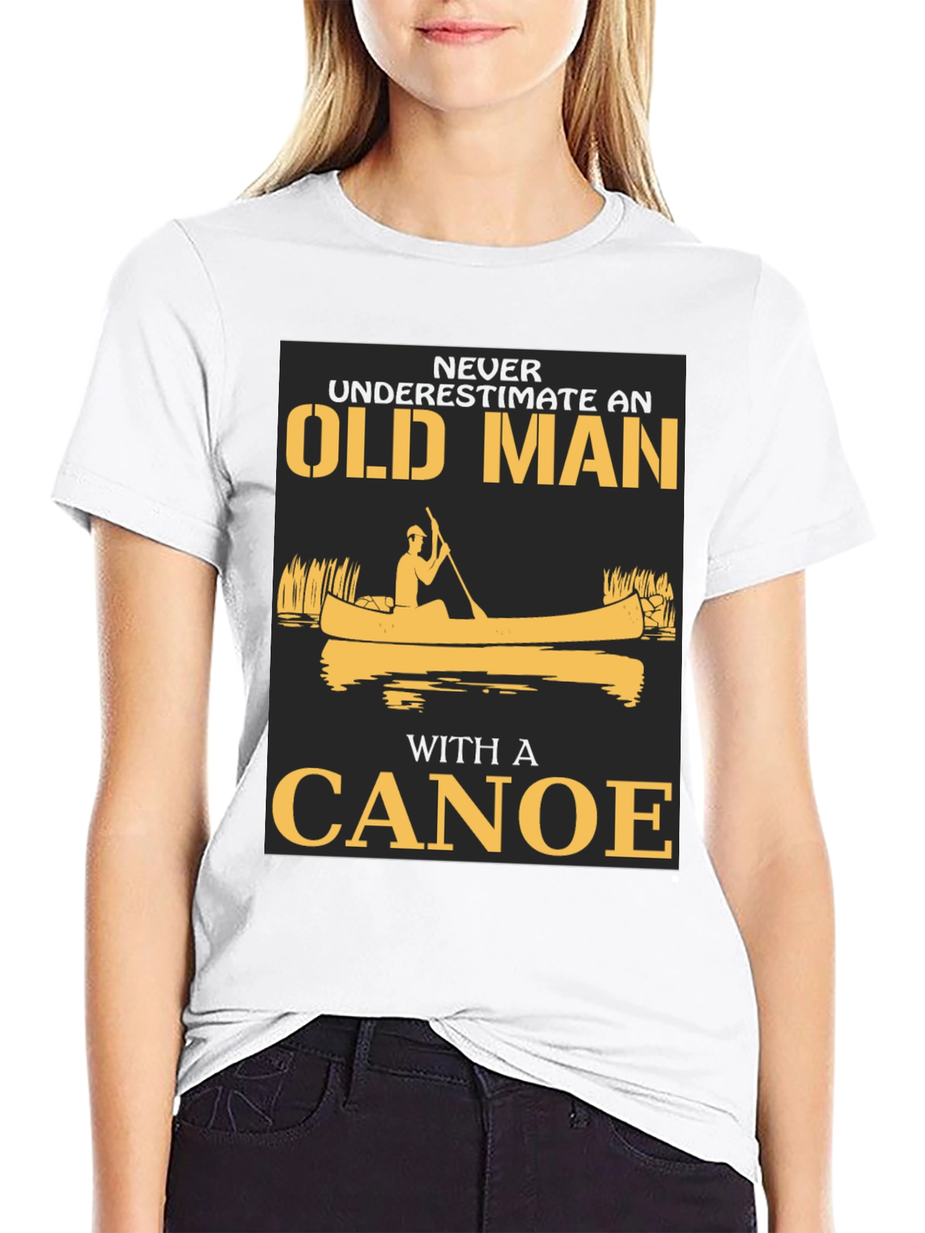 Old Man Canoe Graphic Tee - Black Cotton Blend