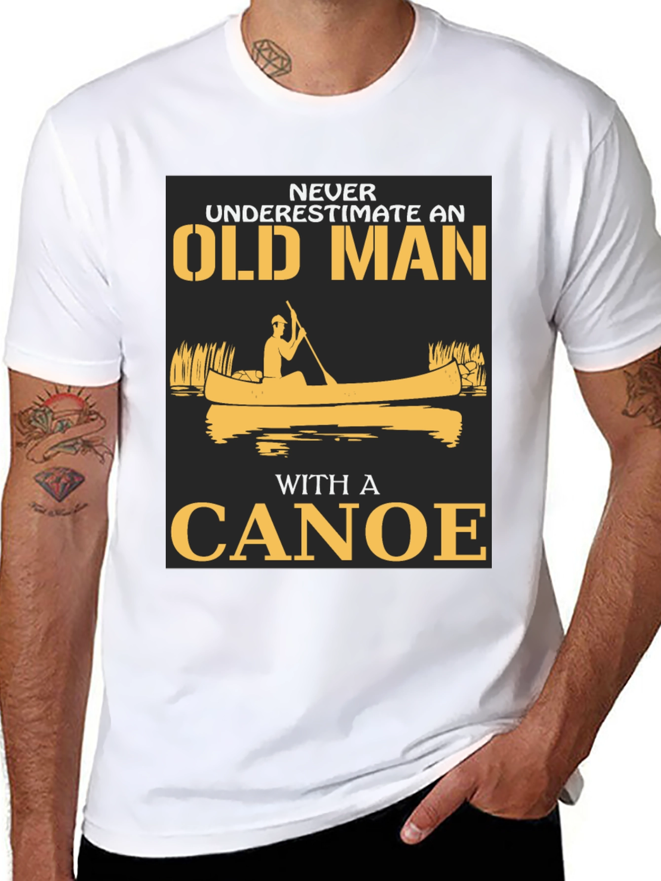 Old Man Canoe Graphic Tee - Black Cotton Blend