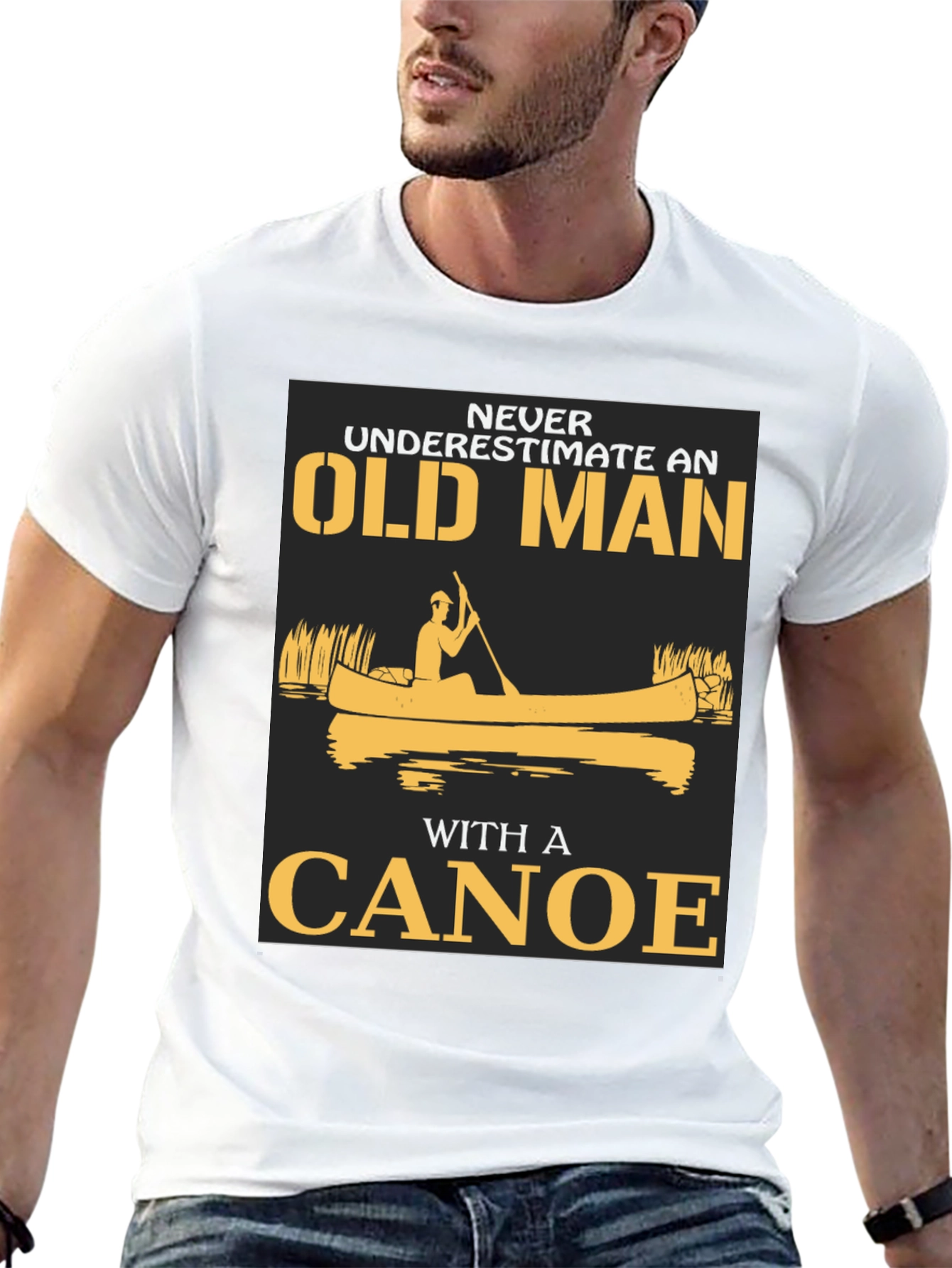 Old Man Canoe Graphic Tee - Black Cotton Blend