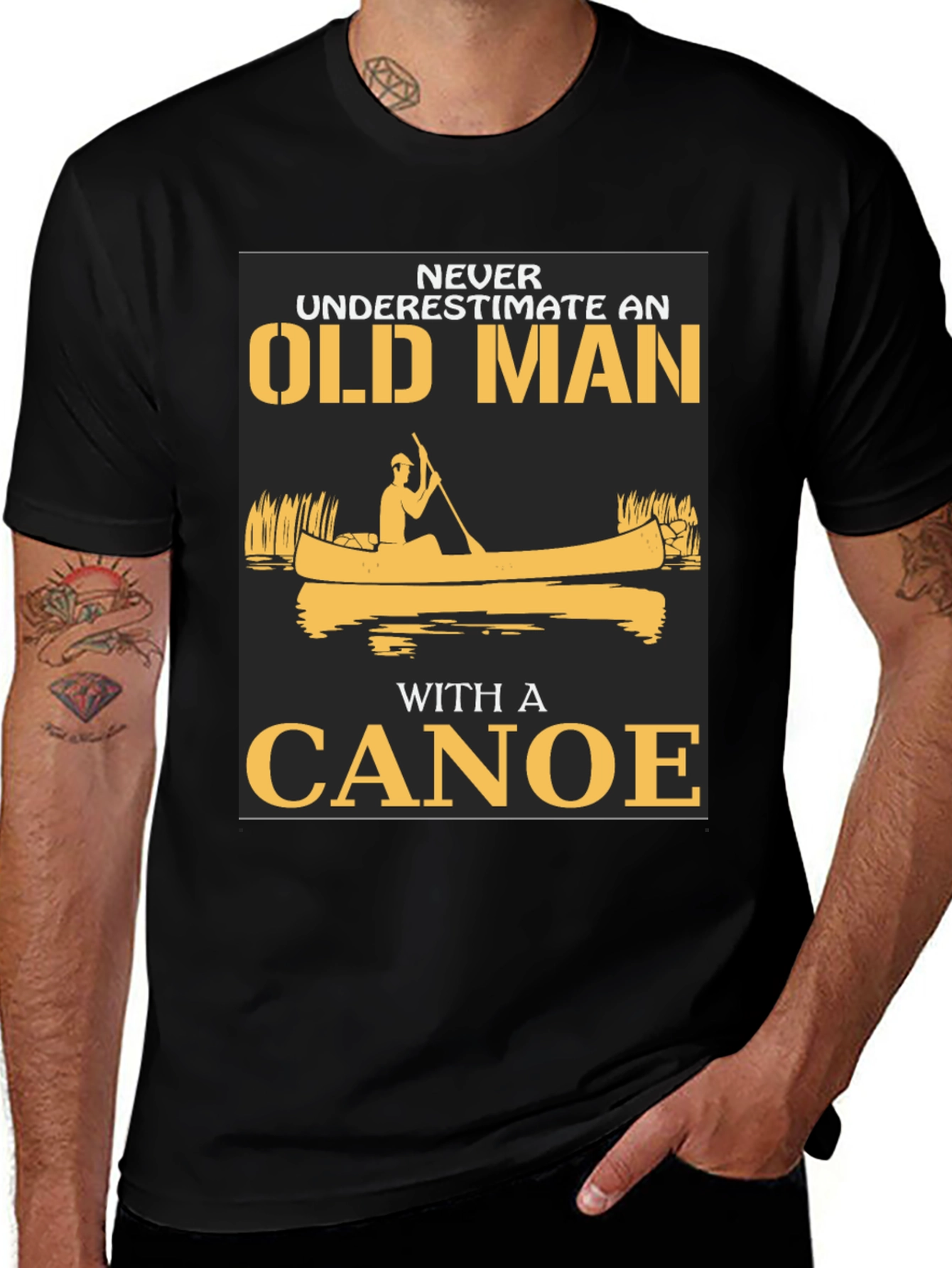 Old Man Canoe Graphic Tee - Black Cotton Blend
