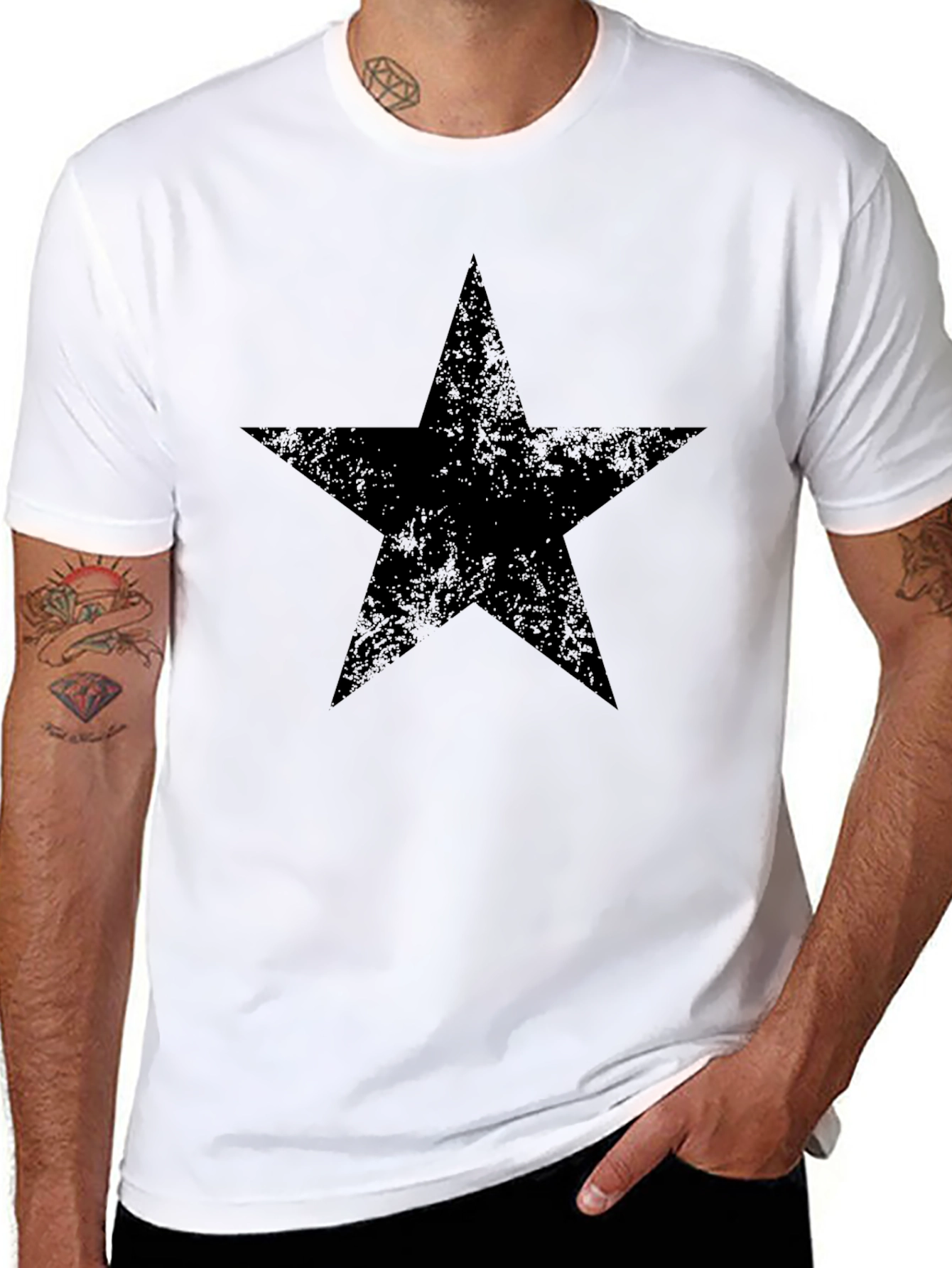 Distressed Star Graphic Black T-Shirt