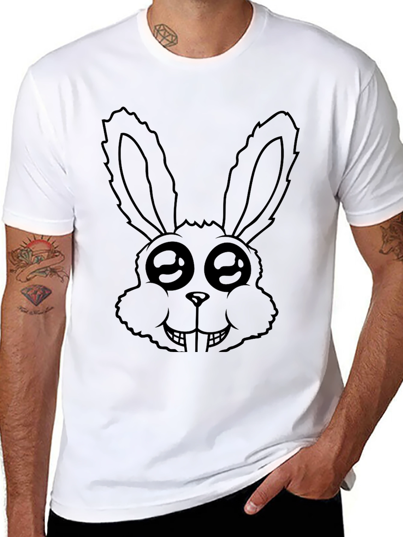 Creepy Cute Bunny Graphic Tee - Black Cotton