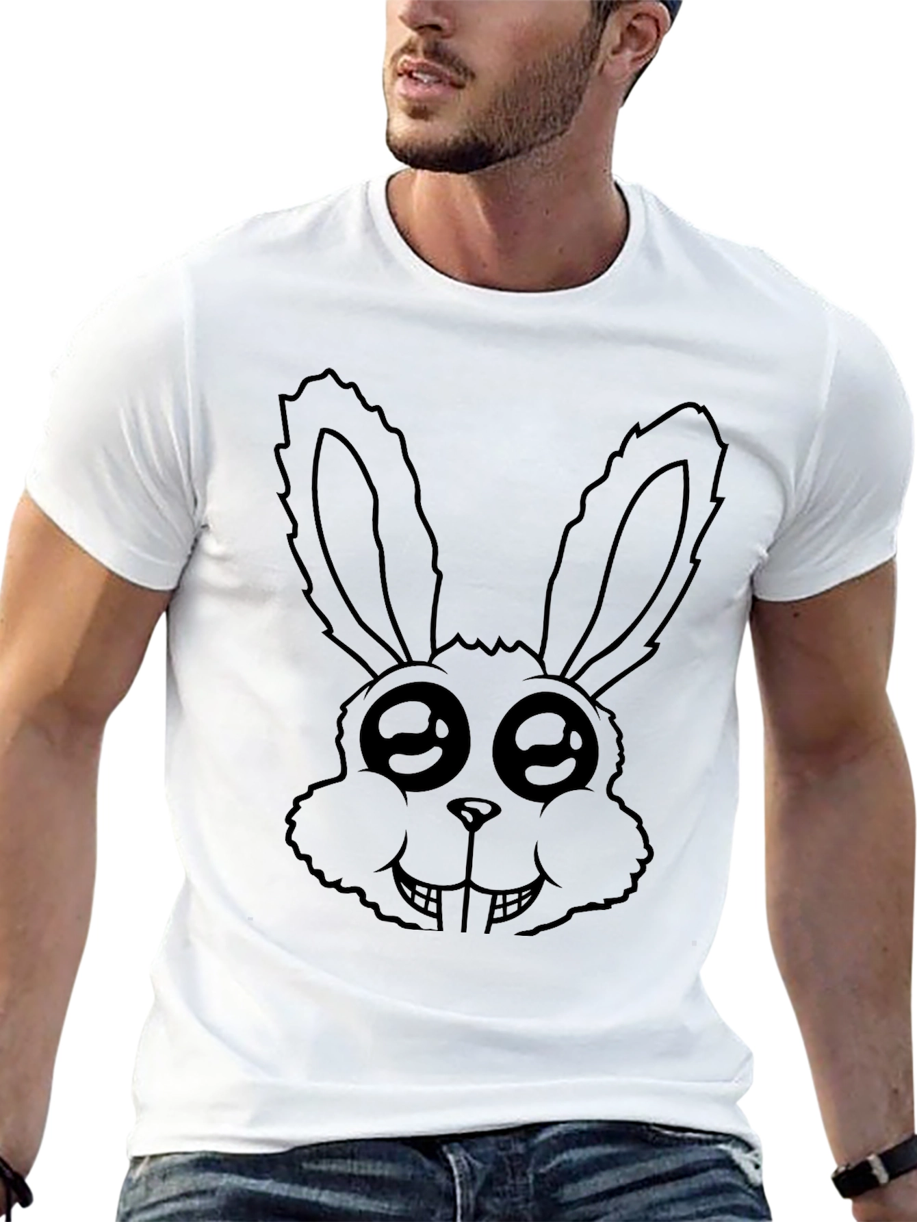 Creepy Cute Bunny Graphic Tee - Black Cotton