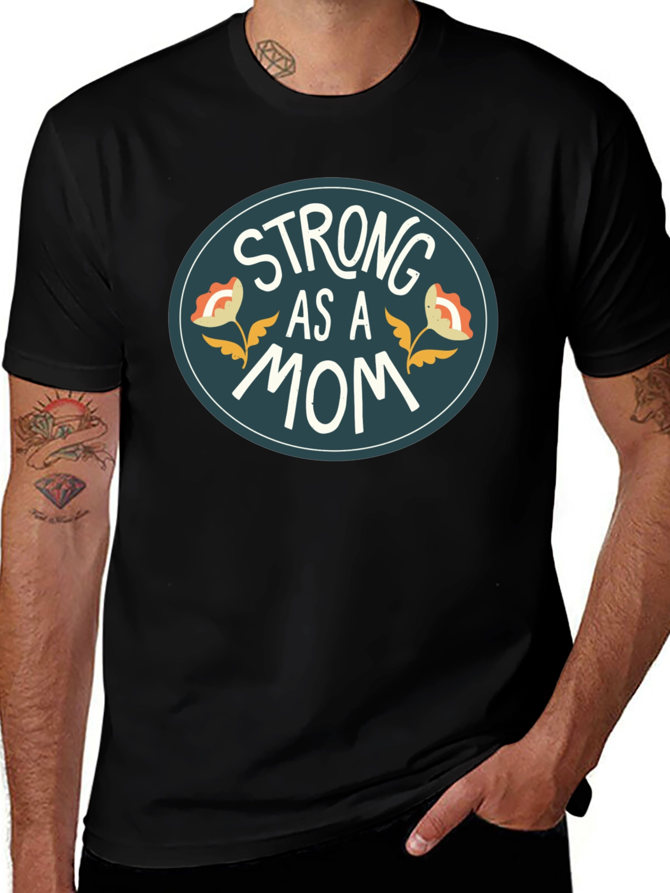 Strong As A Mom Black Graphic Tee