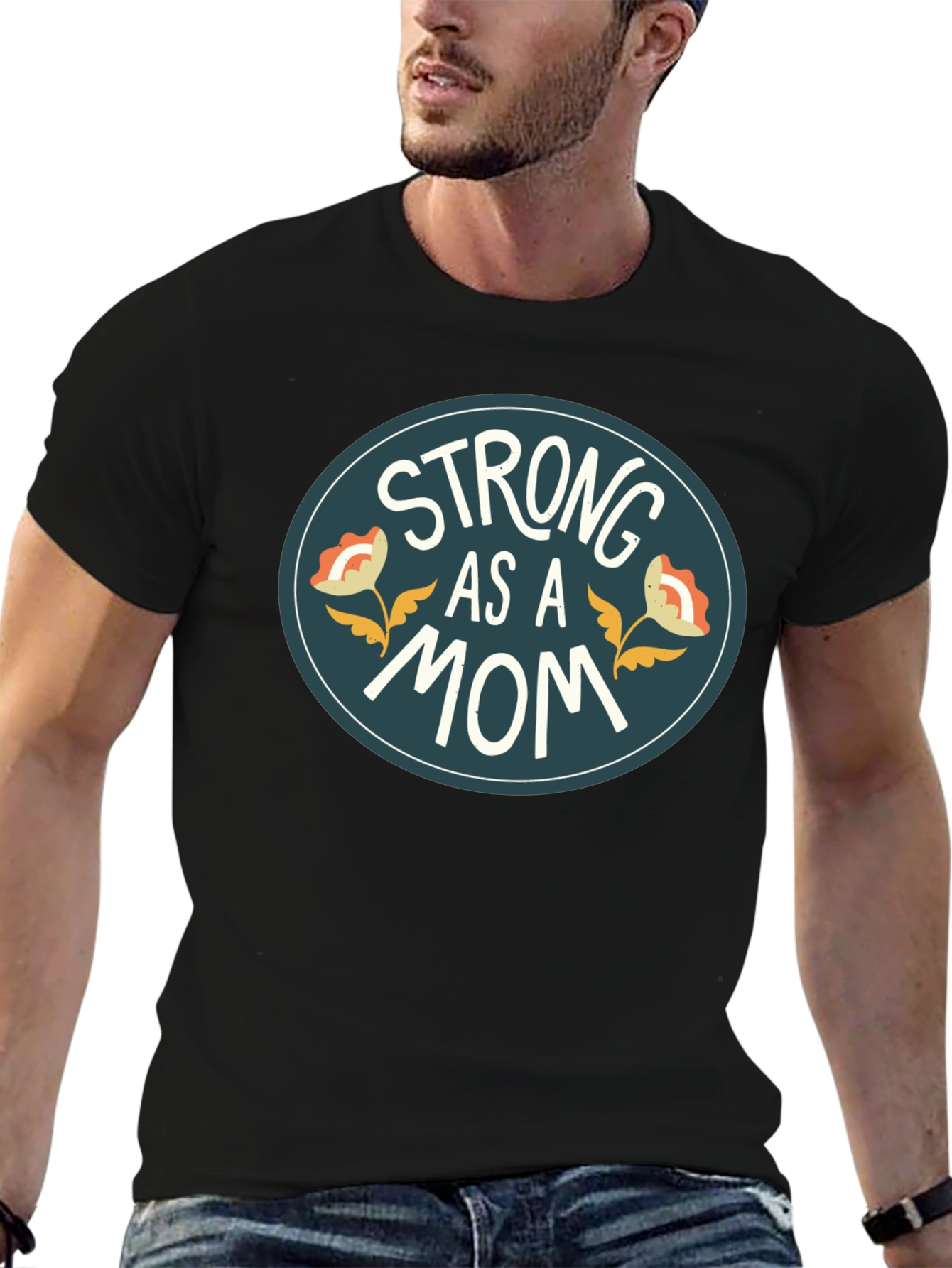 Strong As A Mom Black Graphic Tee