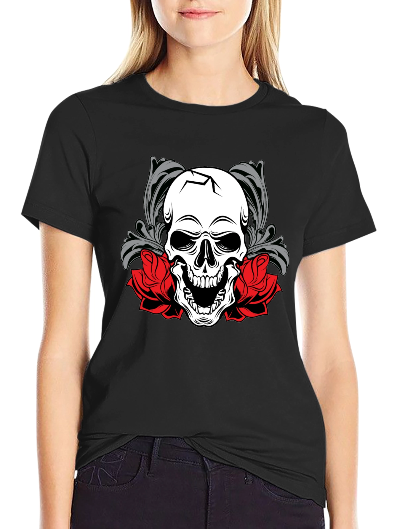 Skull & Roses Graphic Tee - Mens Black T-Shirt