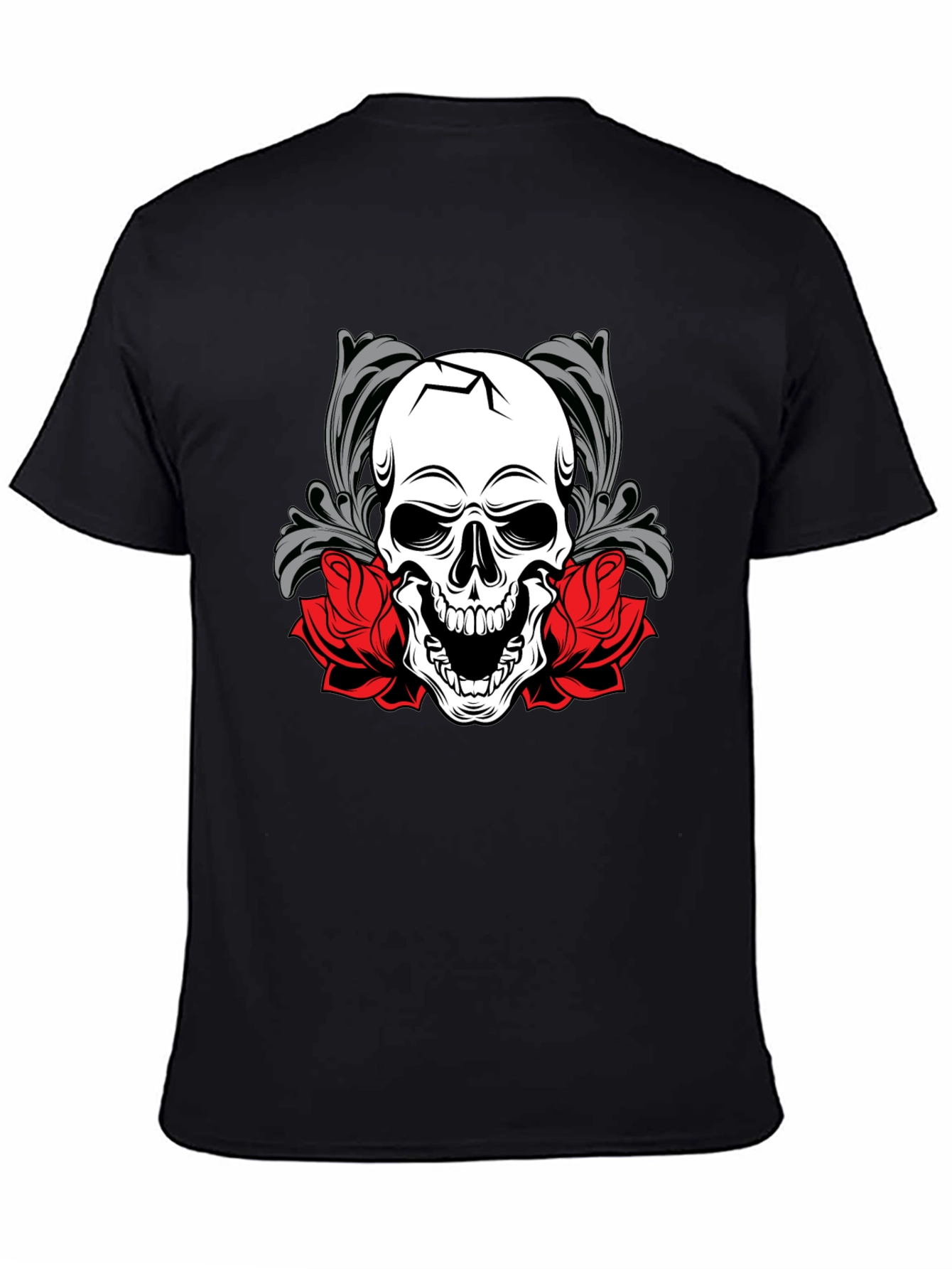 Skull & Roses Graphic Tee - Mens Black T-Shirt