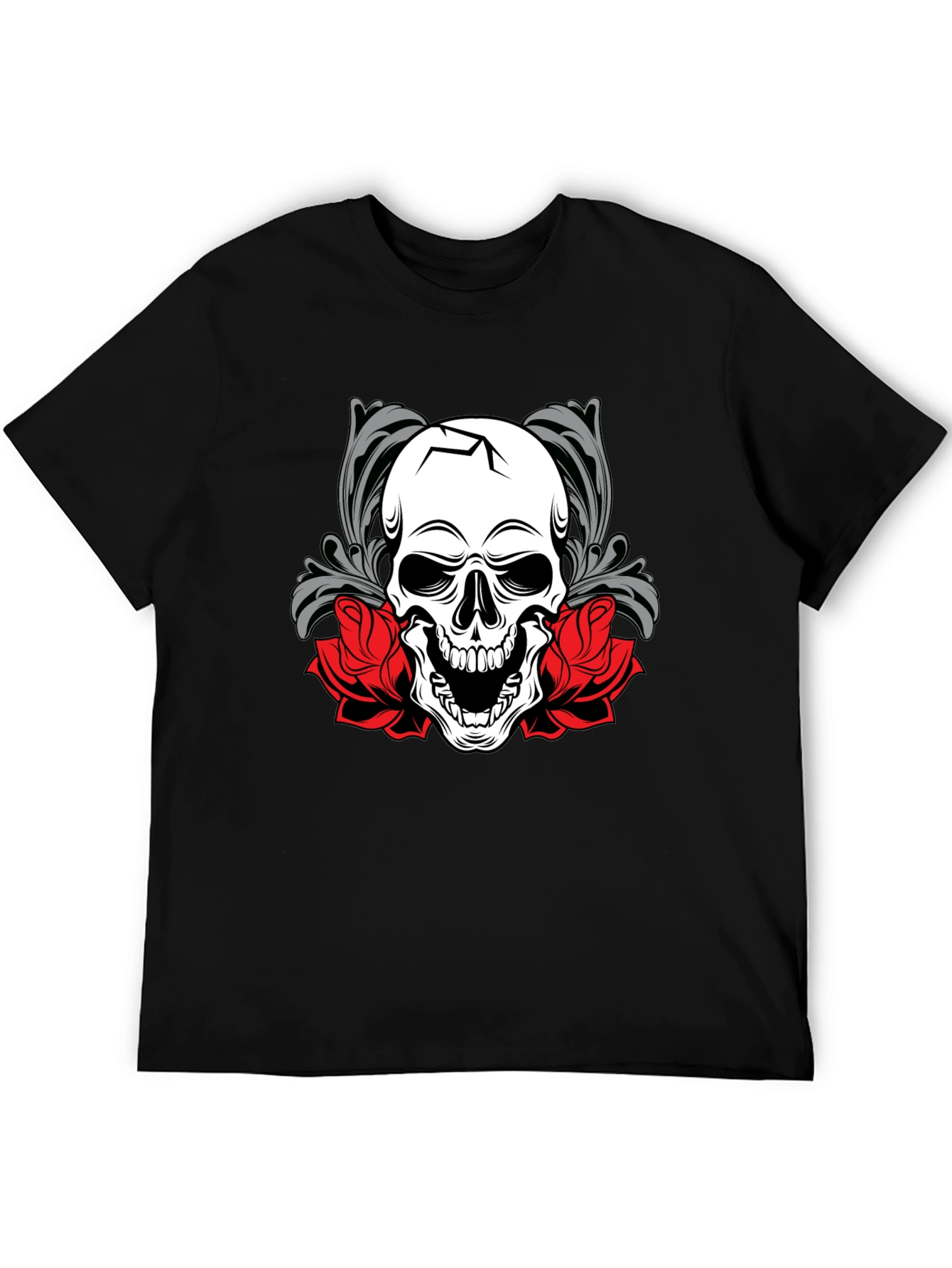 Skull & Roses Graphic Tee - Mens Black T-Shirt