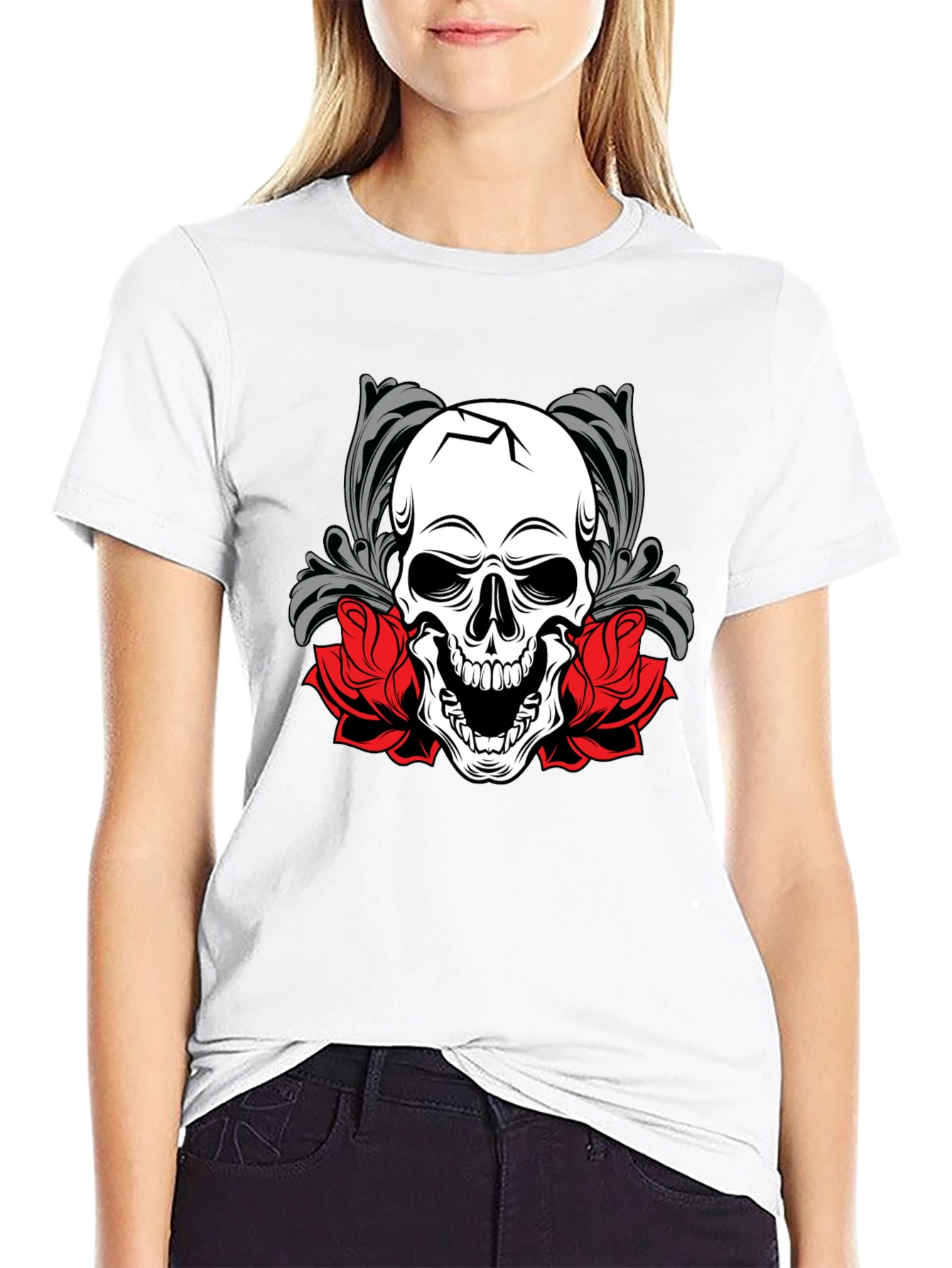 Skull & Roses Graphic Tee - Mens Black T-Shirt
