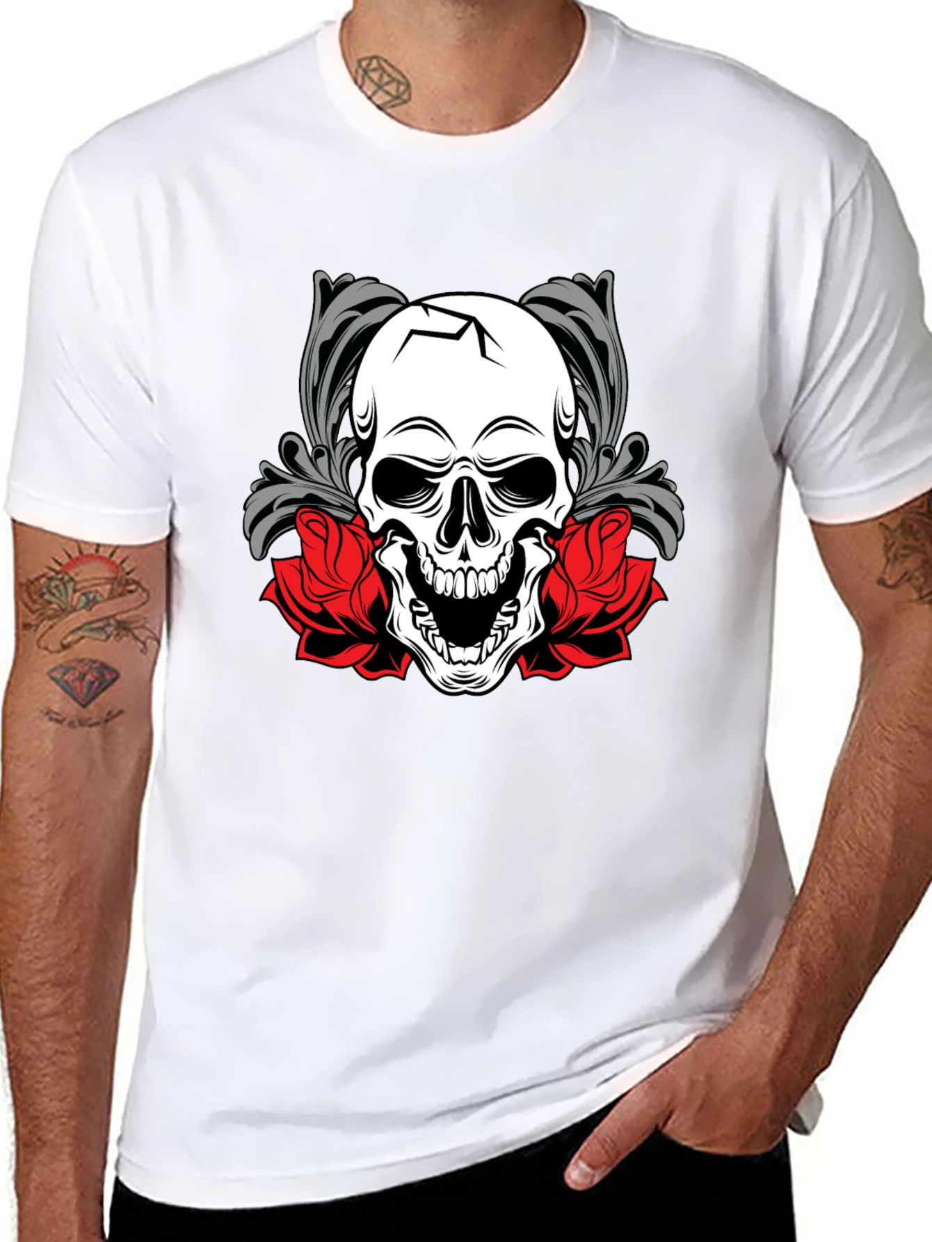 Skull & Roses Graphic Tee - Mens Black T-Shirt