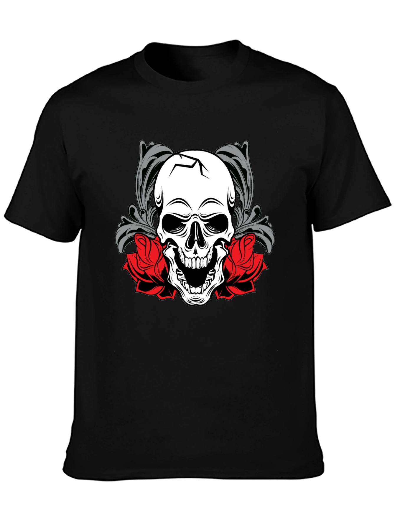 Skull & Roses Graphic Tee - Mens Black T-Shirt