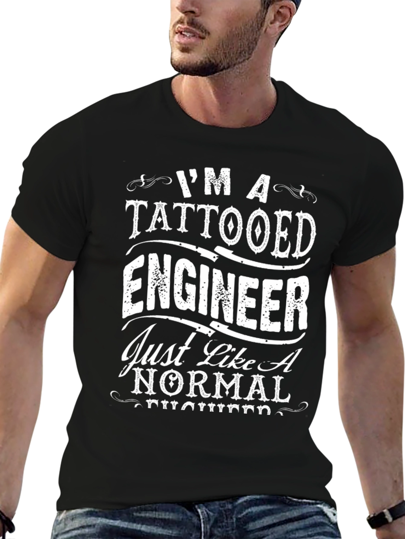 Tattooed Engineer Graphic Tee - Black Crew Neck