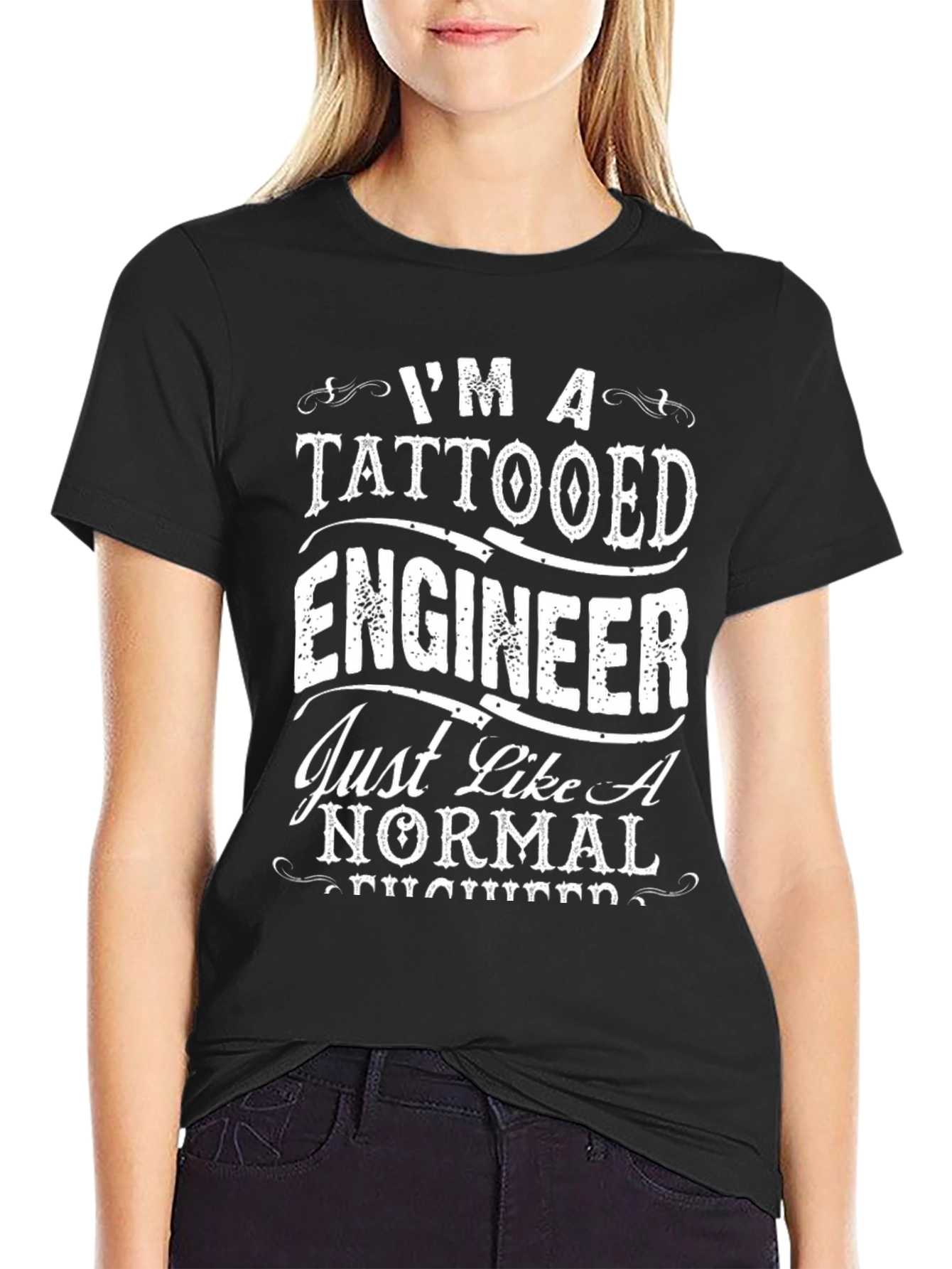 Tattooed Engineer Graphic Tee - Black Crew Neck