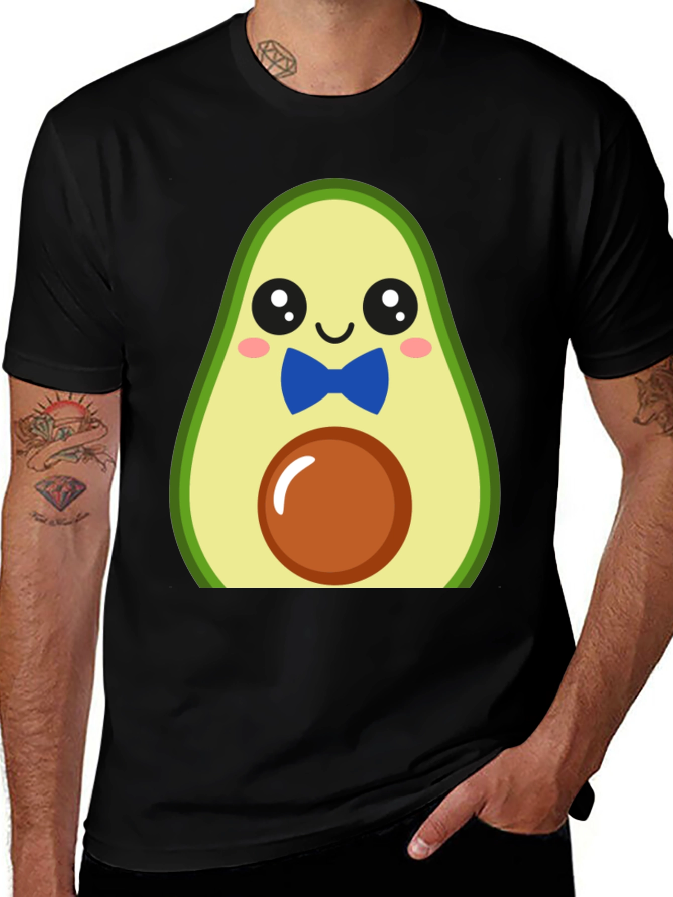 Cute Avocado Cartoon T-Shirt - Mens Black Tee
