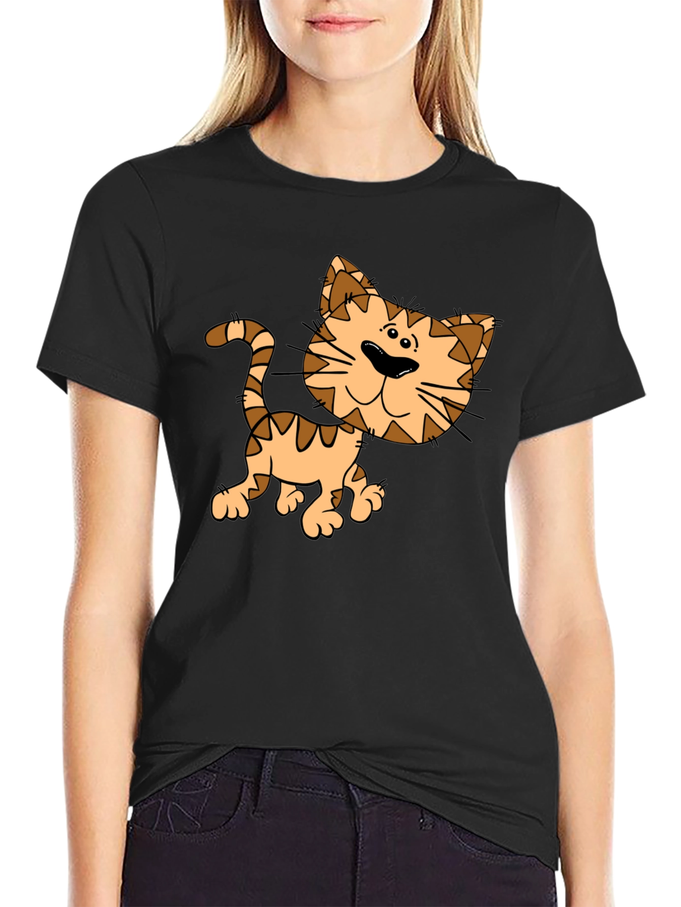 Cute Cartoon Cat T-Shirt - Unisex Black Tee