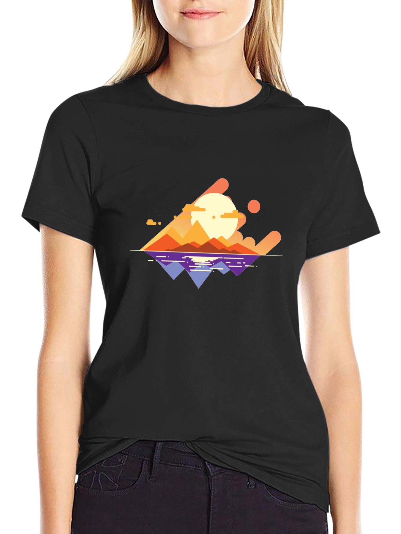 Abstract Sunset Graphic Tee - Stylish Black T-Shirt