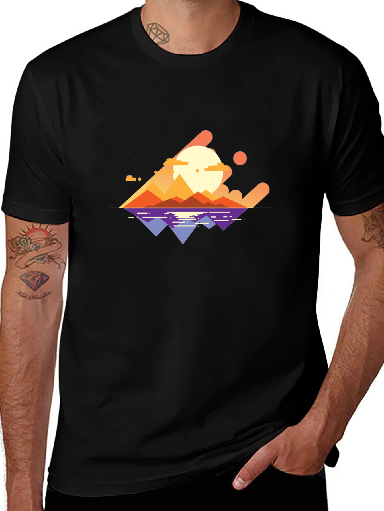 Abstract Sunset Graphic Tee - Stylish Black T-Shirt