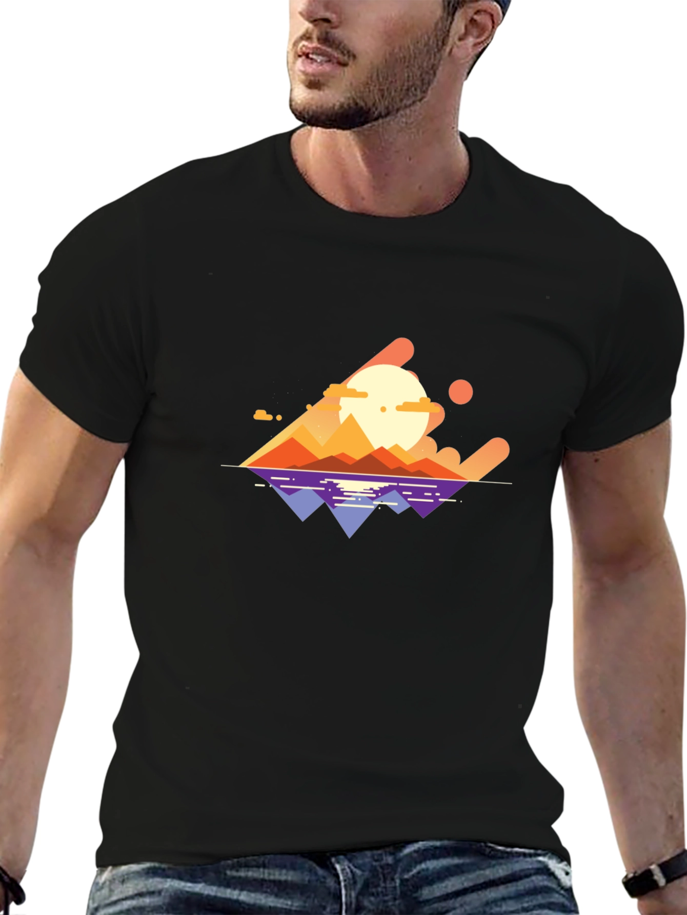 Abstract Sunset Graphic Tee - Stylish Black T-Shirt