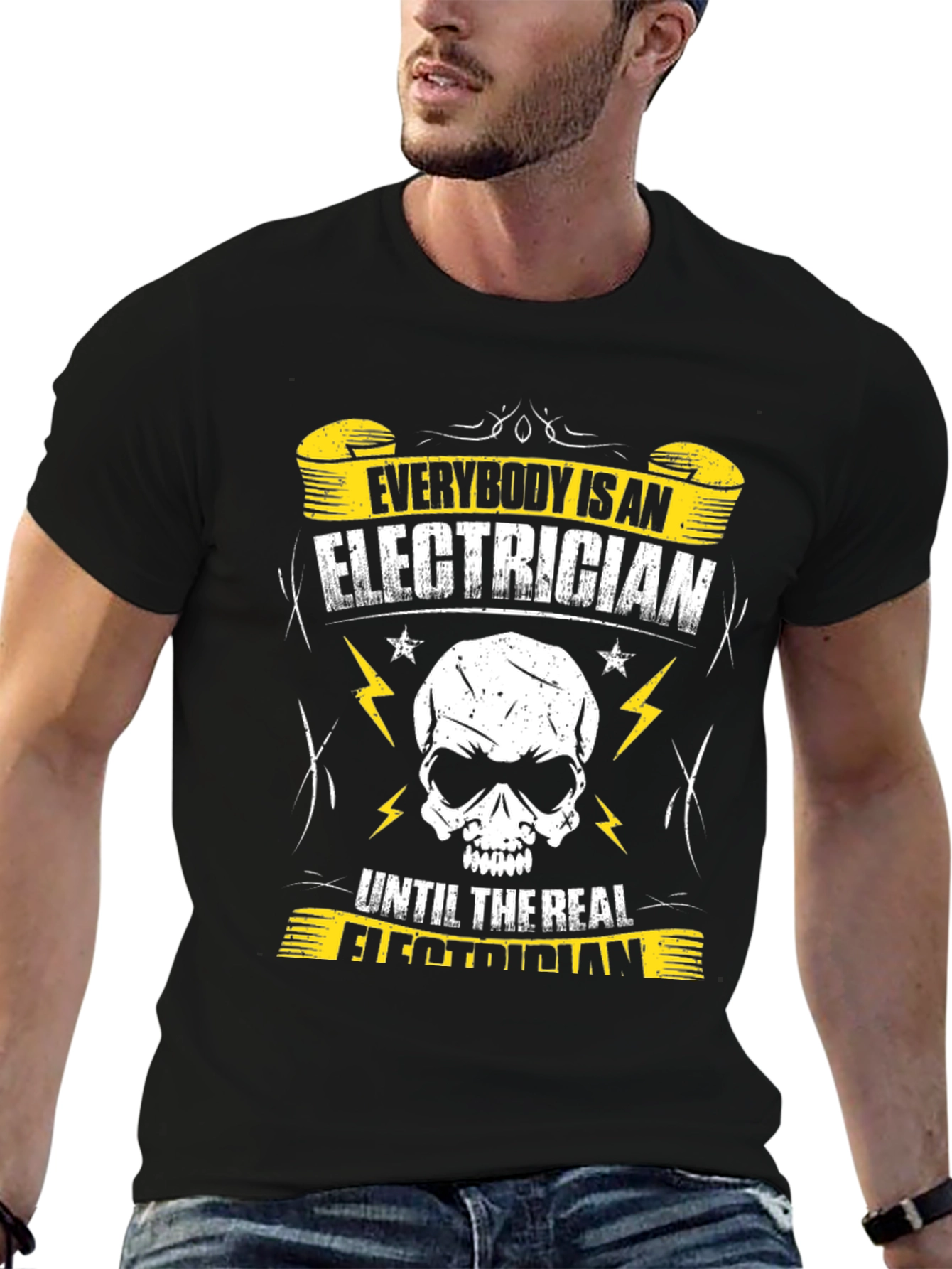 Electrician Skull Graphic T-Shirt - Black
