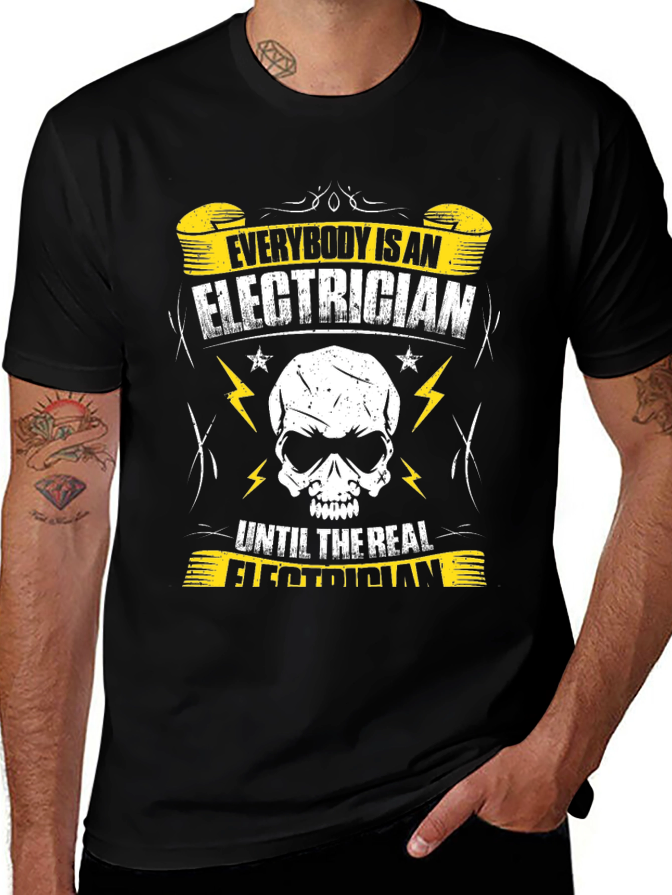 Electrician Skull Graphic T-Shirt - Black
