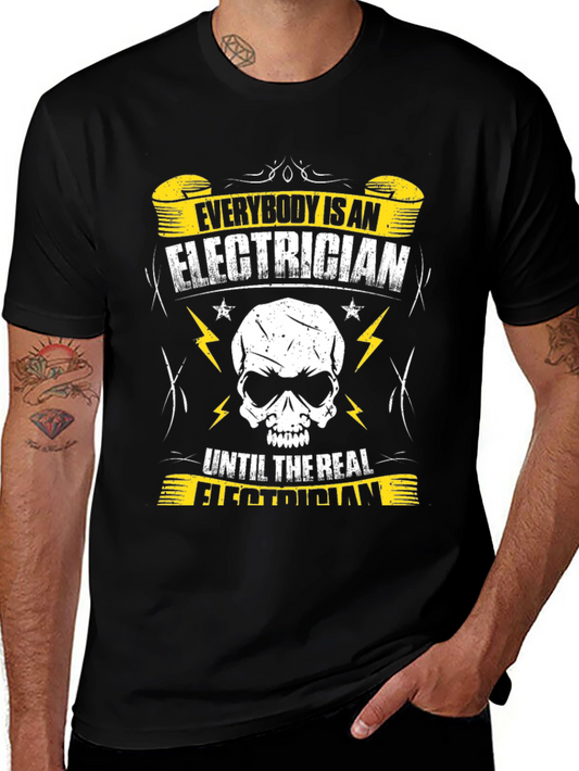 Electrician Skull Graphic T-Shirt - Black