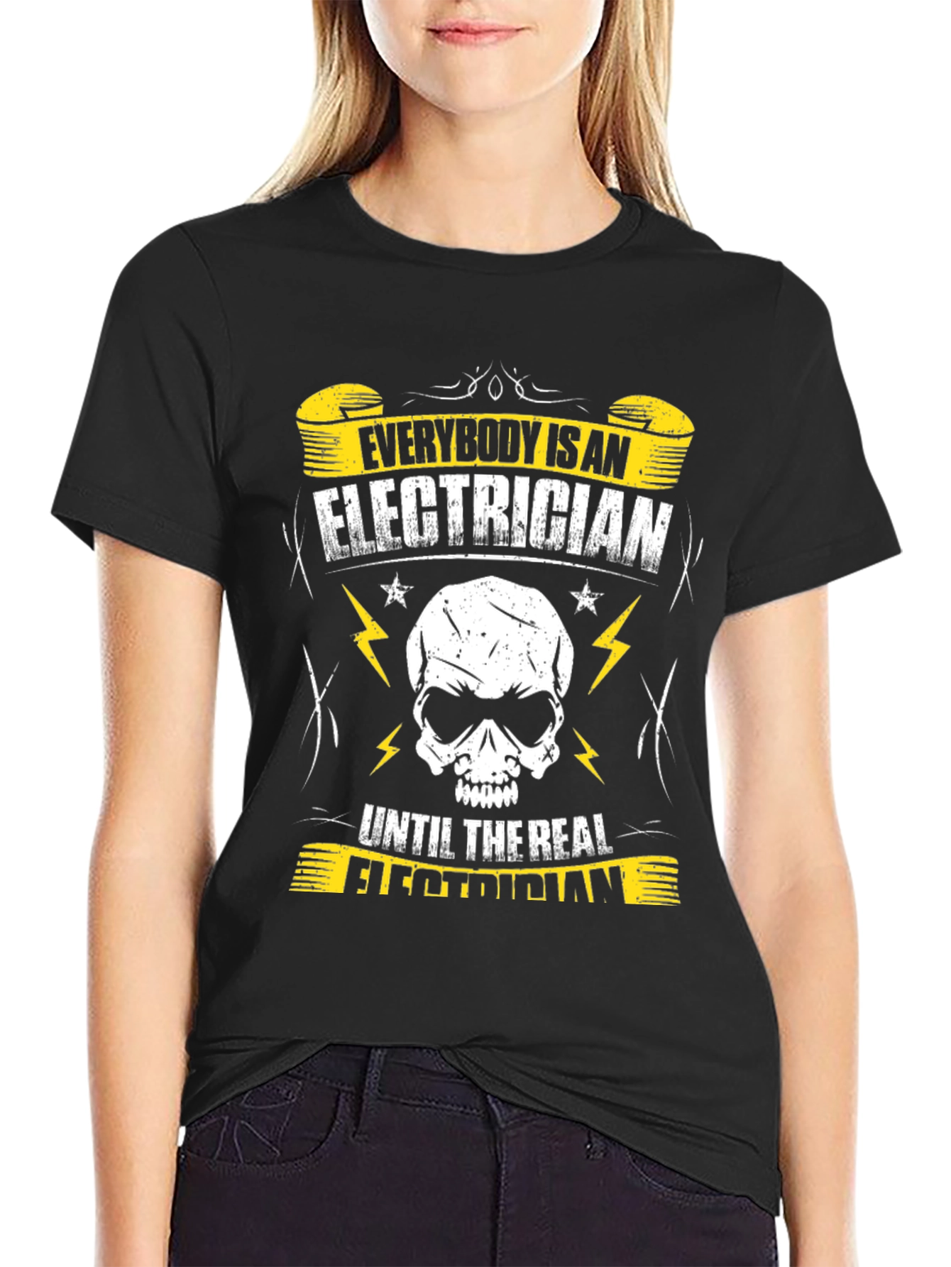 Electrician Skull Graphic T-Shirt - Black