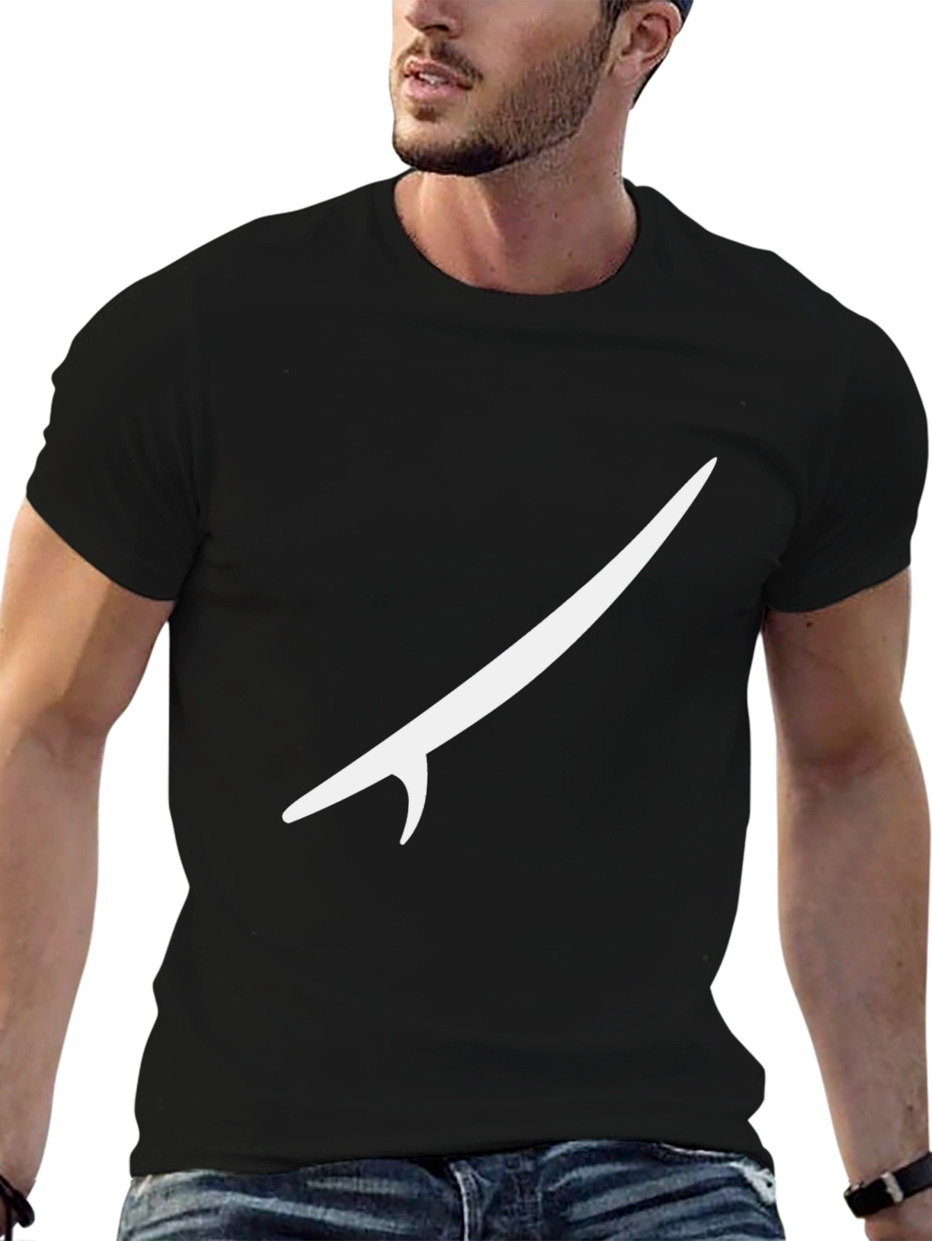 Surfboard Graphic Tee - Black Cotton T-Shirt