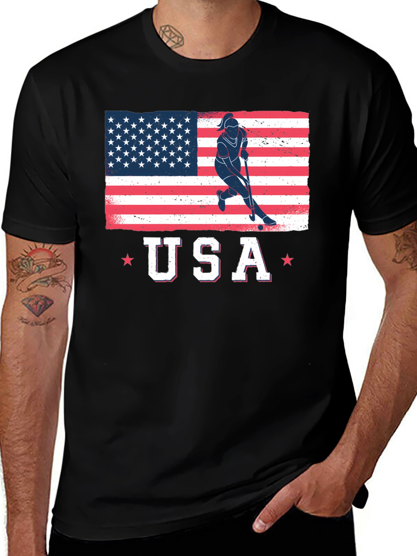 USA Flag Field Hockey T-Shirt