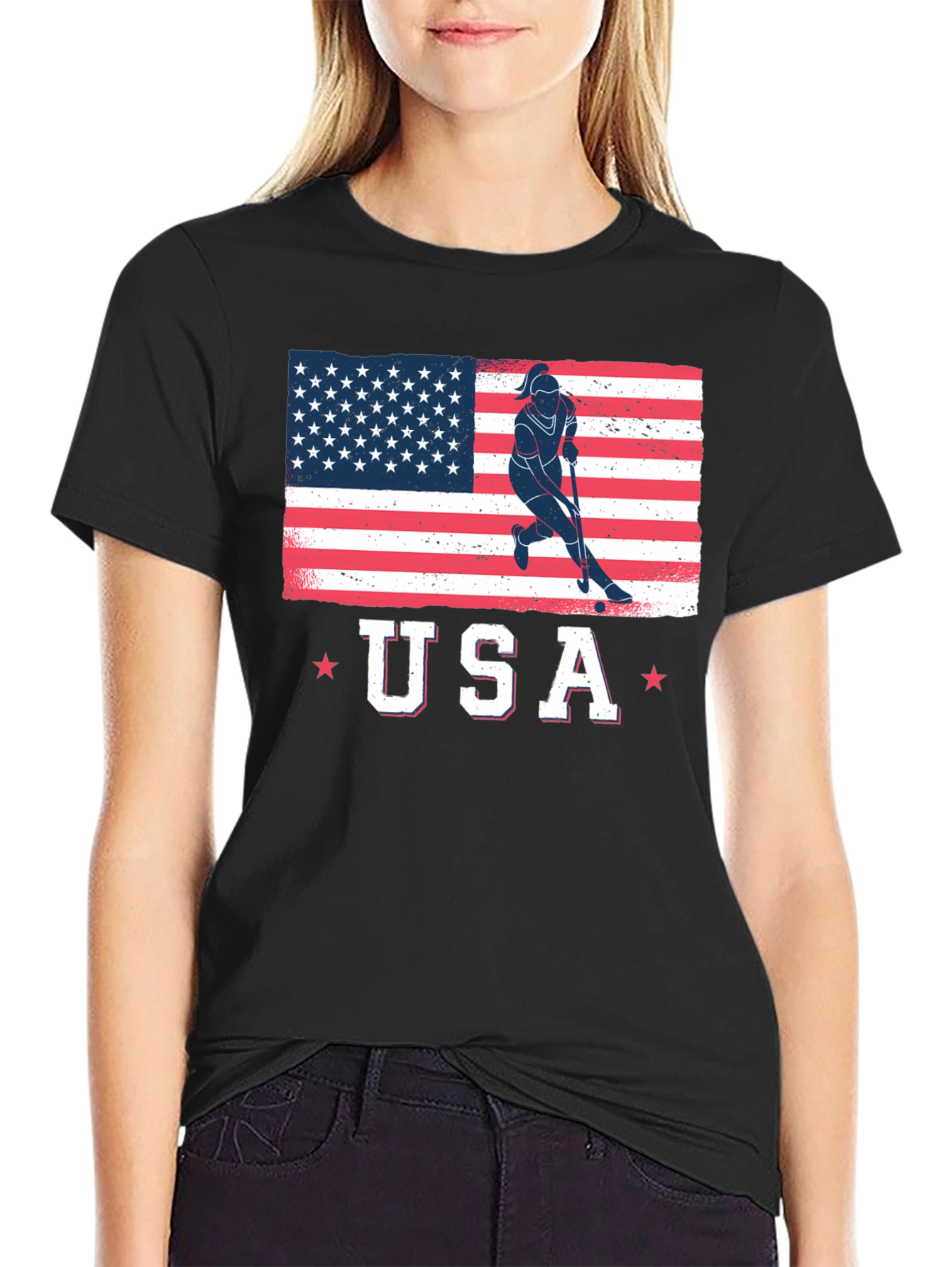 USA Flag Field Hockey T-Shirt