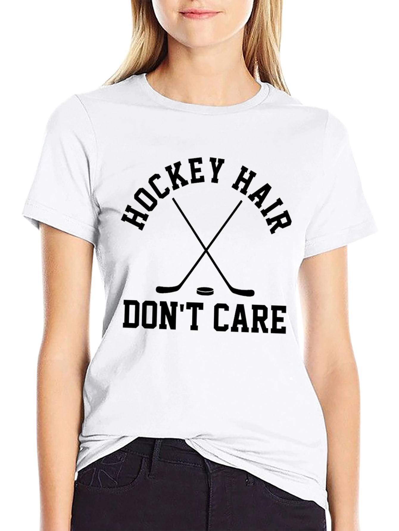 Hockey Hair Dont Care Black T-Shirt