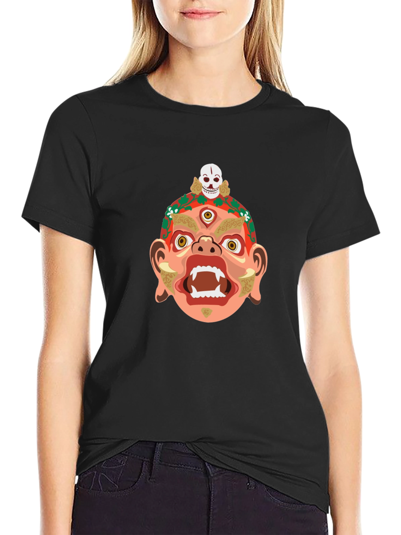 Mystic Mask Graphic Tee - Bold Black Cotton Shirt