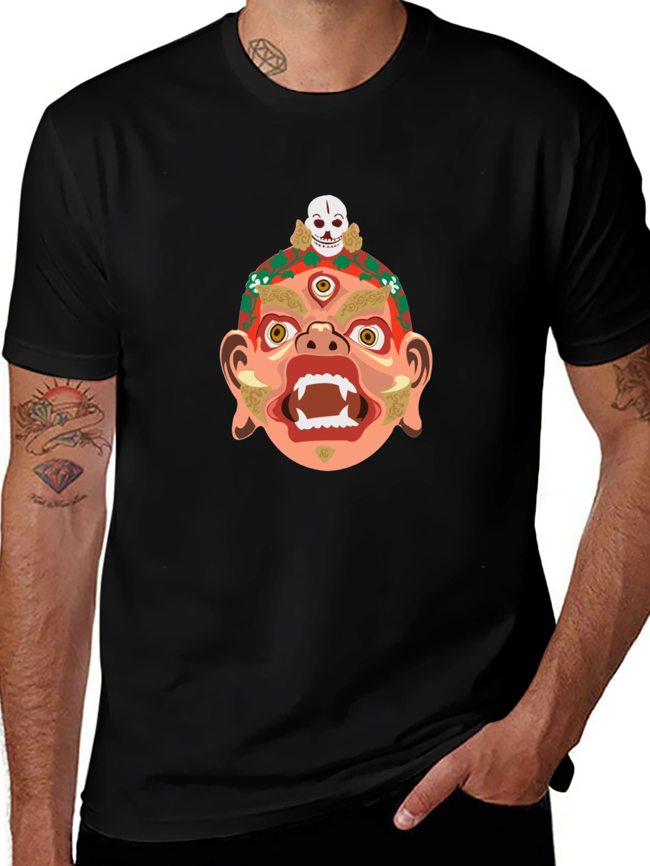 Mystic Mask Graphic Tee - Bold Black Cotton Shirt