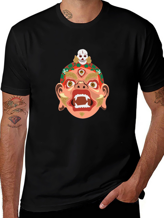Mystic Mask Graphic Tee - Bold Black Cotton Shirt