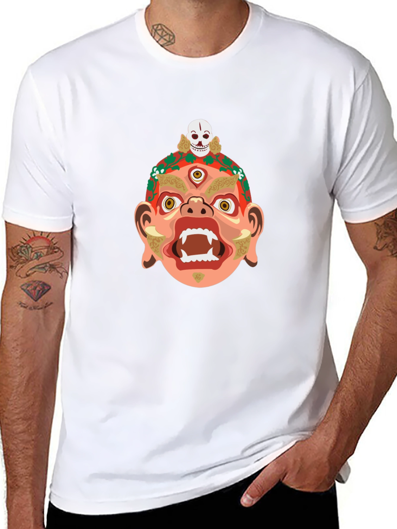 Mystic Mask Graphic Tee - Bold Black Cotton Shirt