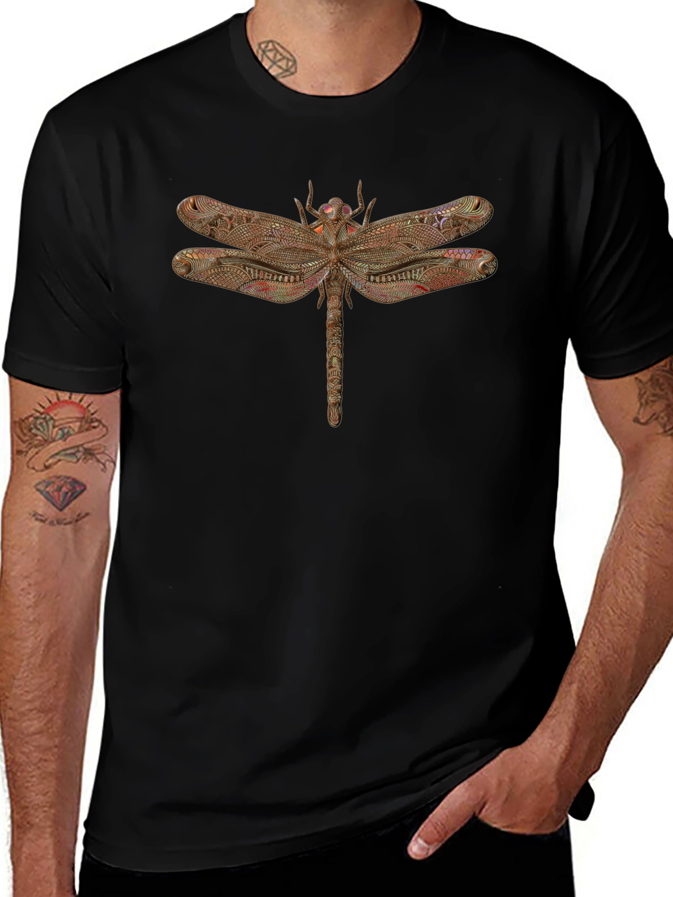 Dragonfly Graphic Print Black T-Shirt
