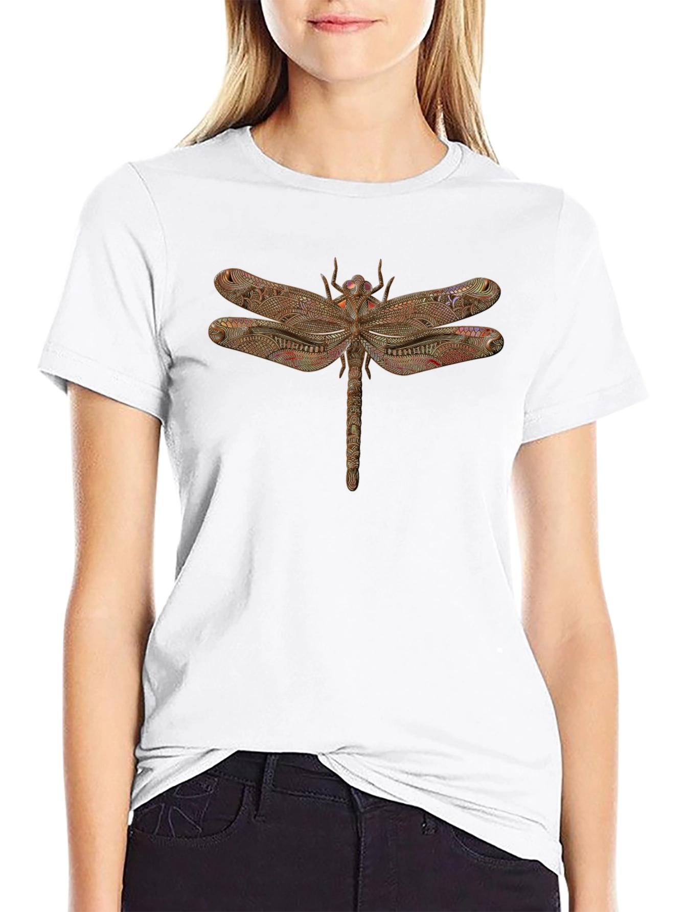 Dragonfly Graphic Print Black T-Shirt