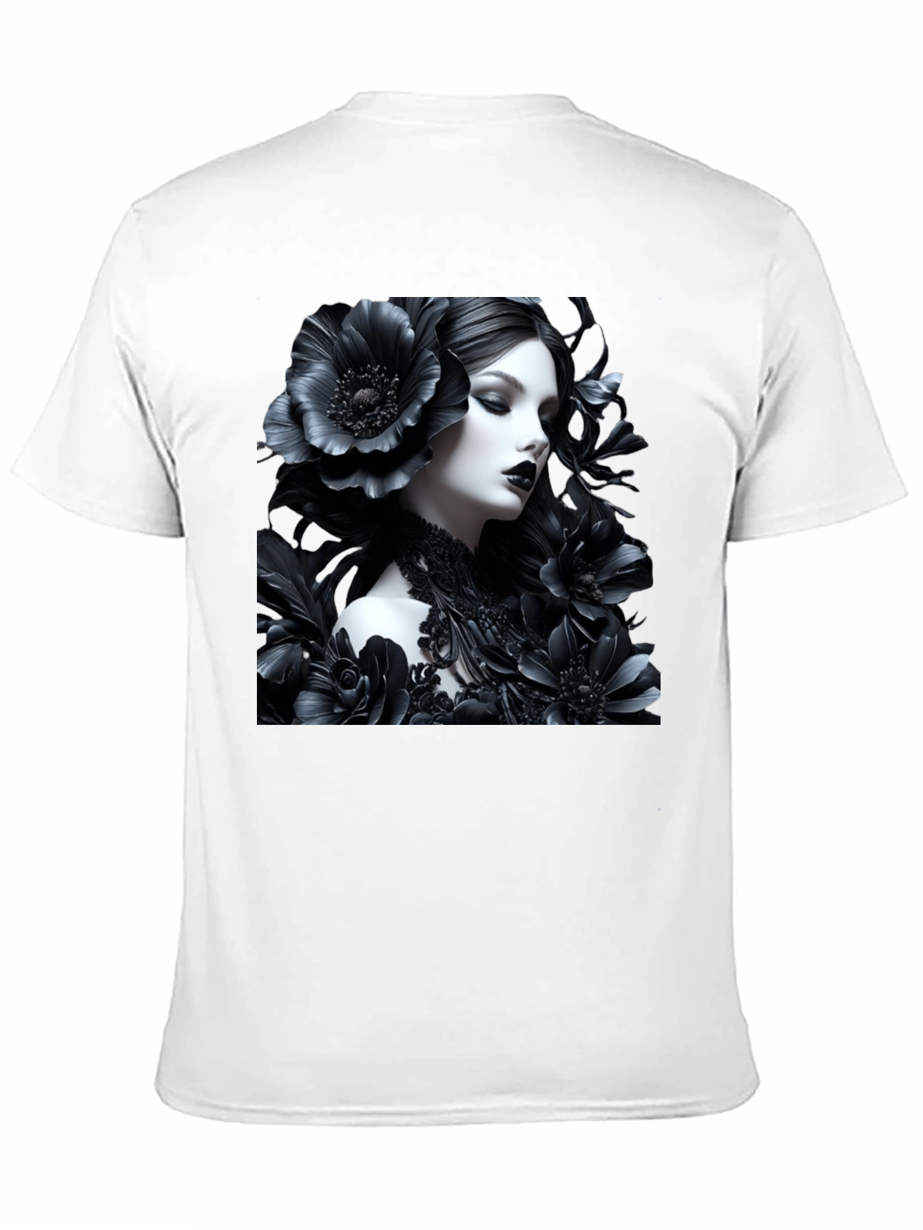 Gothic Floral Woman Graphic Black Tee