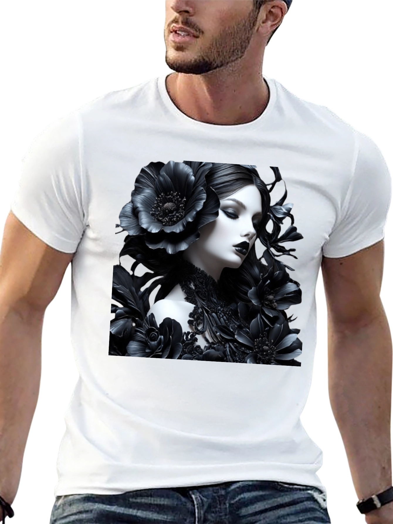 Gothic Floral Woman Graphic Black Tee