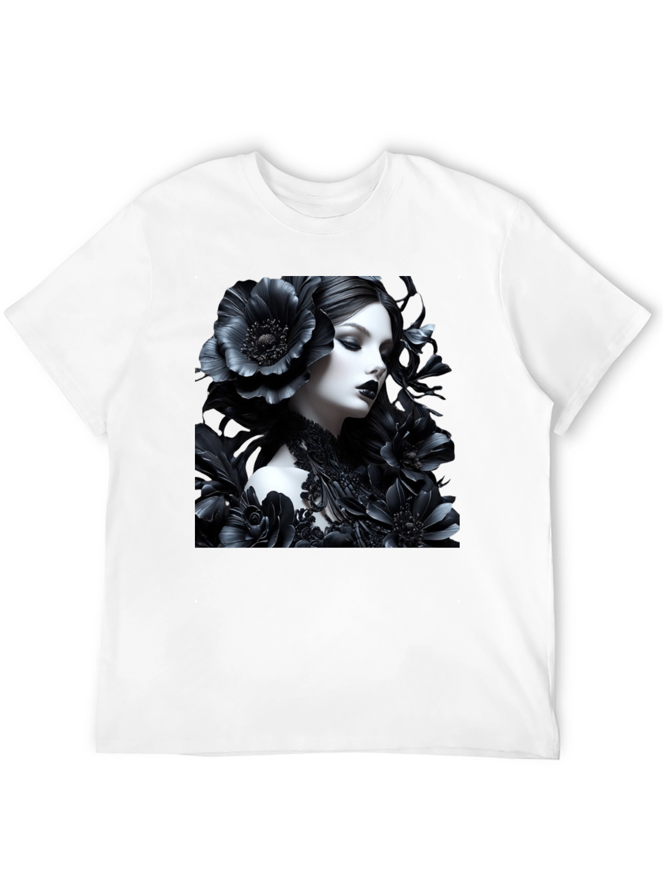 Gothic Floral Woman Graphic Black Tee