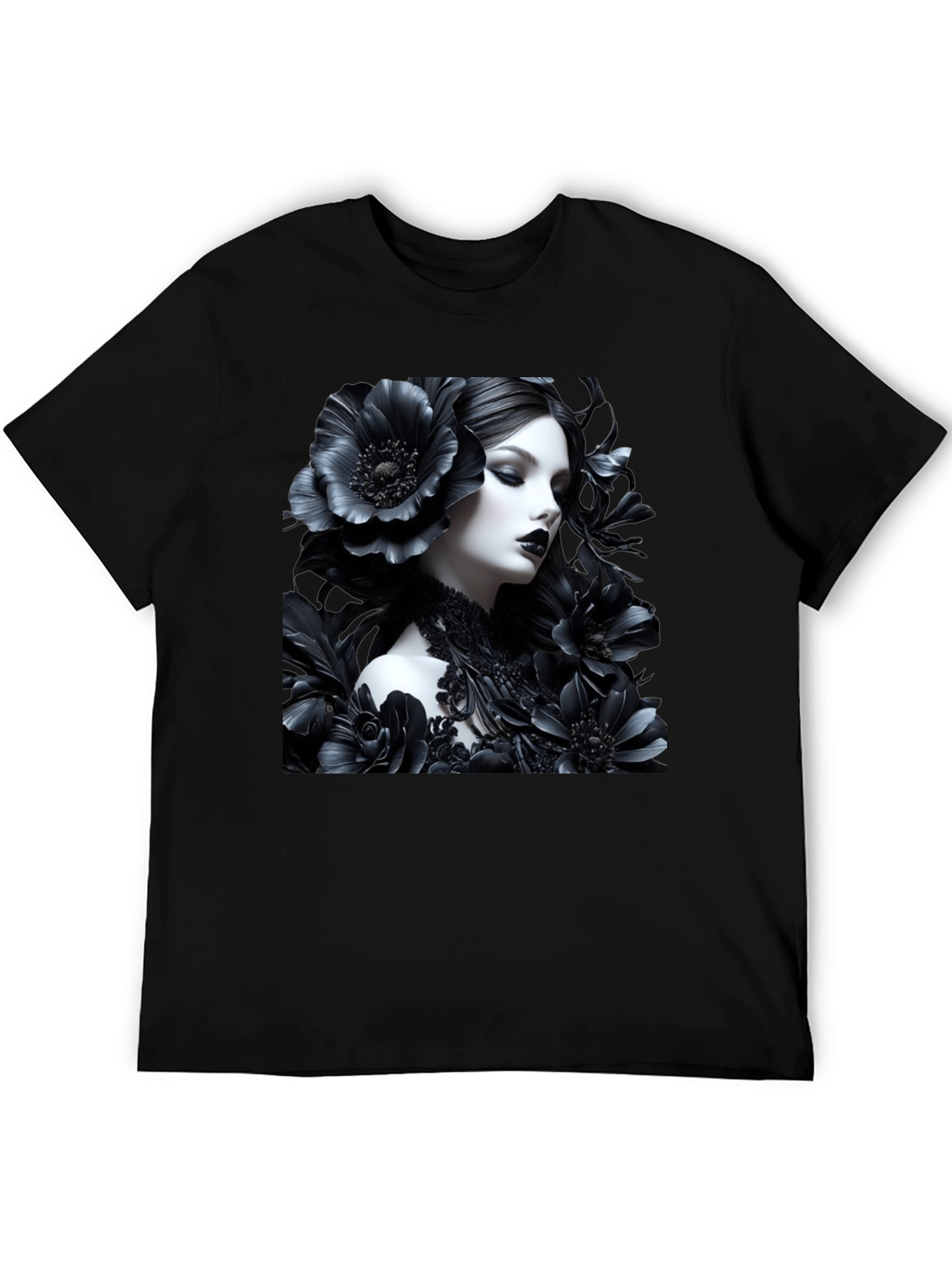 Gothic Floral Woman Graphic Black Tee